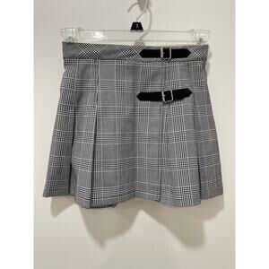 Katie J NYC Houndstooth Plaid Buckle Brittany Pleated Mini Skirt NWT